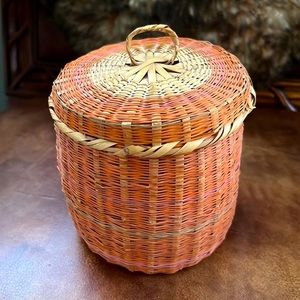 Vintage Woven Basket With Lid
